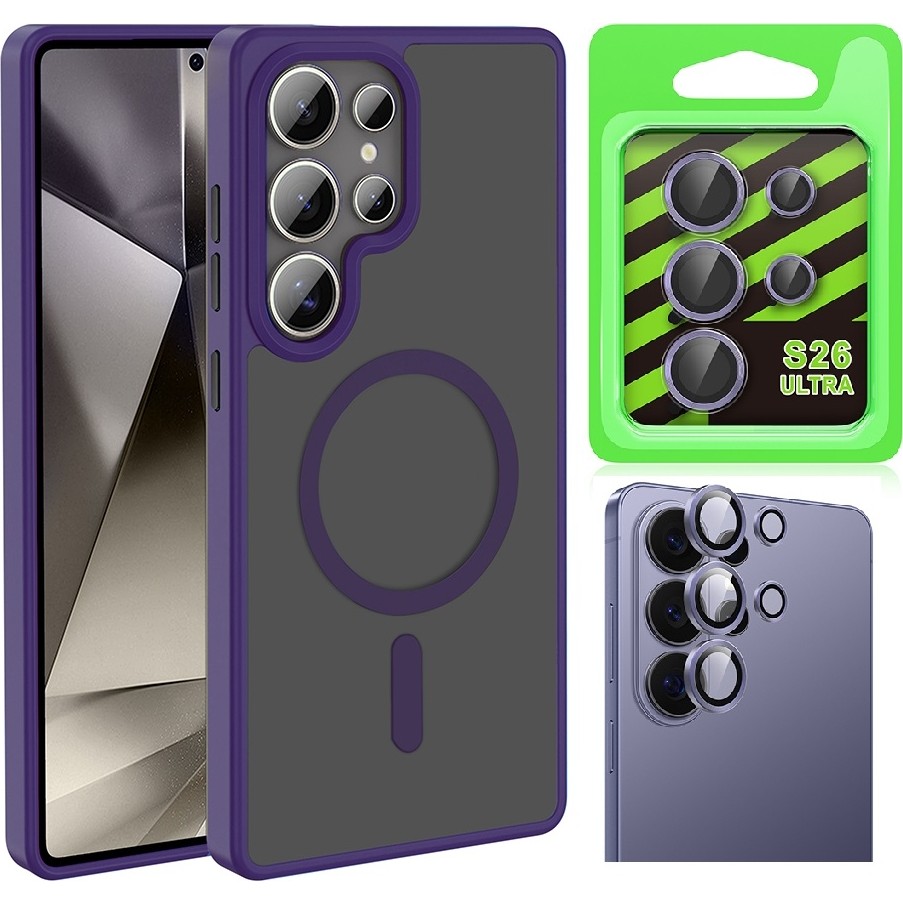 Vendas Galaxy S26 Ultra Kılıf M-safe Şarj Özellikli Mat Arka Yüzey Zore Sio Kapak + Kamera Lens Koruyucu - Mor Cep Telefonu Şarj Cihazı Fiyatı