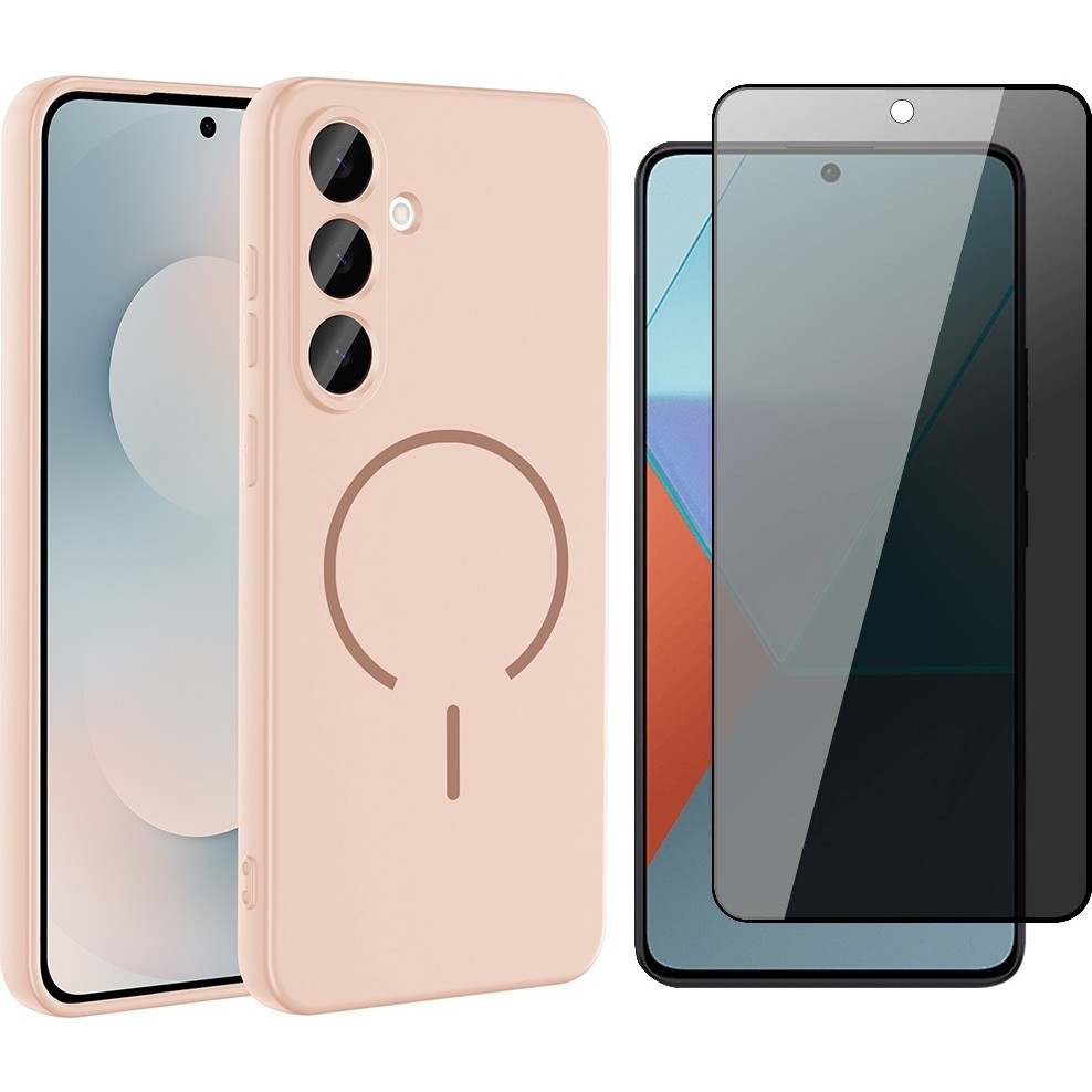 Vendas Samsung Galaxy A36 Kılıf M-Safe Şarj Özellikli Zore Meta Kapak + Hayalet Ekran Koruyucu - Rose Pembe Cep Telefonu Kılıfı Fiyatı