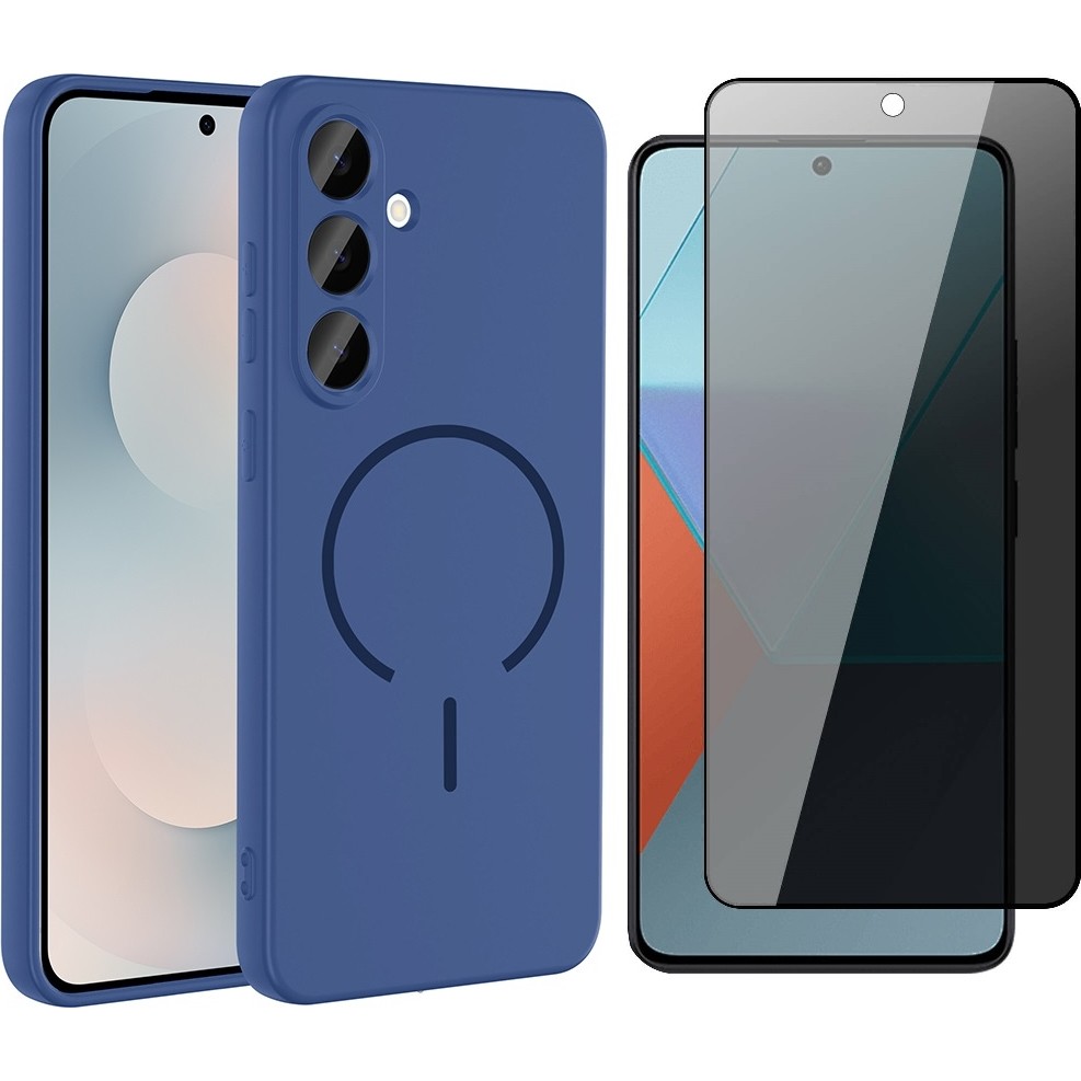 Vendas Samsung Galaxy A56 Kılıf M-Safe Şarj Özellikli Zore Meta Kapak + Hayalet Ekran Koruyucu - Lacivert Cep Telefonu Kılıfı Fiyatı