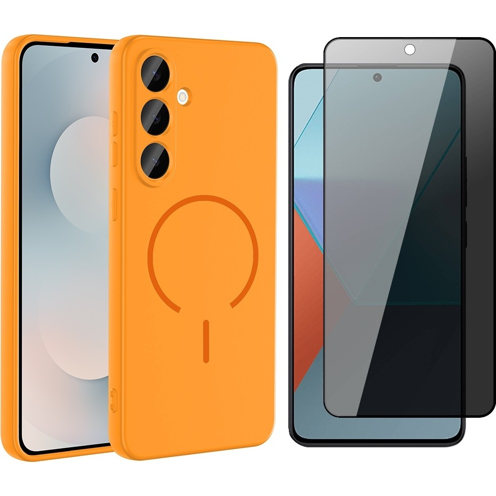 Vendas Samsung Galaxy A56 Kılıf M-Safe Şarj Özellikli Zore Meta Kapak + Hayalet Ekran Koruyucu - Turuncu Cep Telefonu Kılıfı Fiyatı