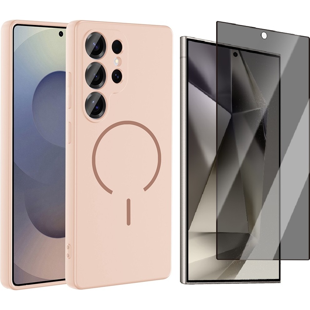 Vendas Samsung Galaxy S25 Ultra Kılıf M-safe Şarj Özellikli Zore Meta Kapak + Hayalet Ekran Koruyucu - Rose Pembe Cep Telefonu Kılıfı Fiyatı