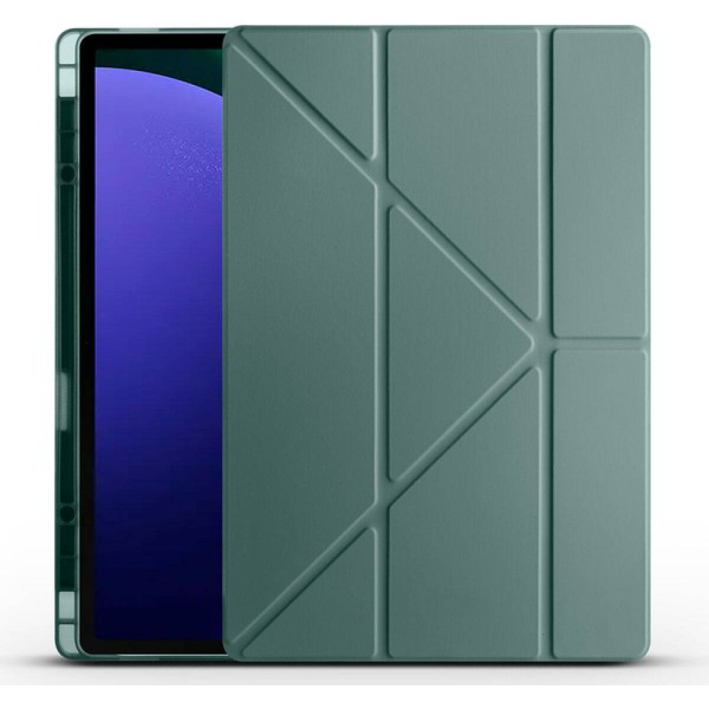 Vendas Samsung Galaxy Tab S9 Ultra Kılıf Zore Tri Folding Kalem Bölmeli Standlı Kılıf - Koyu Yeşil Tablet Kılıfı Fiyatı