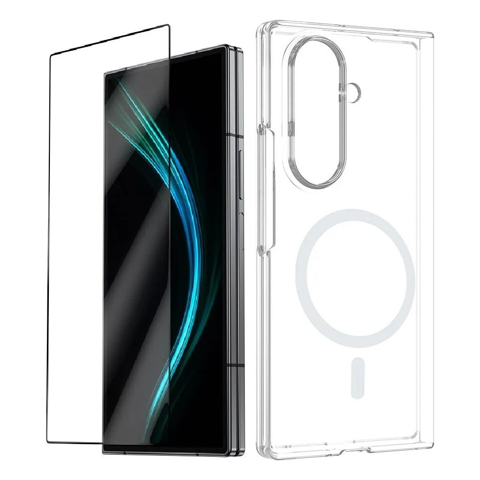 Vendas Samsung Galaxy Z Fold 7 Kamera Korumalı M-Safe Şarj Özellikli Şeffaf Zore London Sert PC Kapak + Cam Ekran Koruyucu Cep Telefonu Ekran Koruyucusu Fiyatı