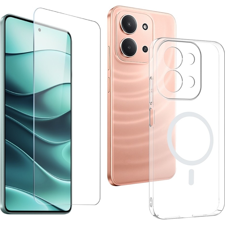 Vendas Xiaomi Redmi 15C Kamera Korumalı M-Safe Şarj Özellikli Şeffaf Zore London Sert PC Kapak + Cam Ekran Koruyucu Cep Telefonu Ekran Koruyucusu Fiyatı