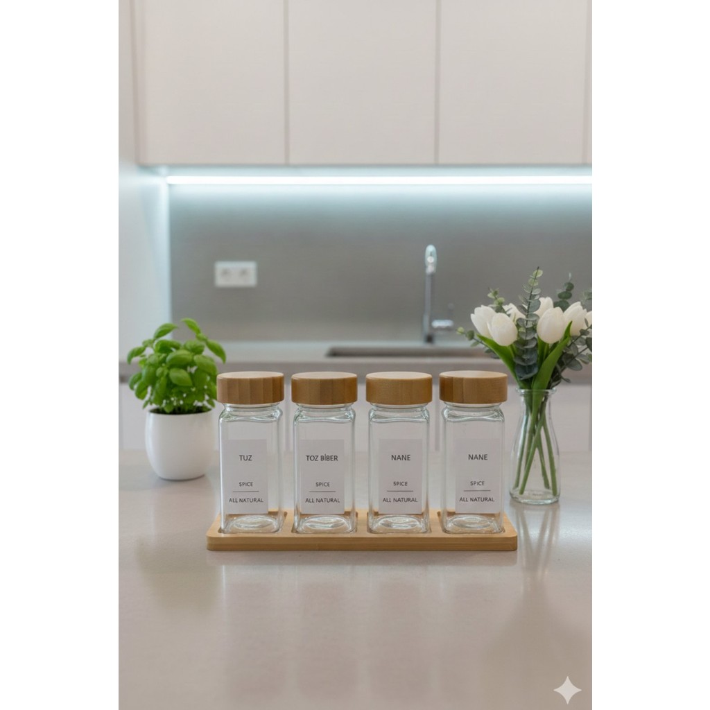 Venetto Bambu Kapaklı Cam Baharatlık - 24lü set Tuz, Şeker, Baharat Fiyatı