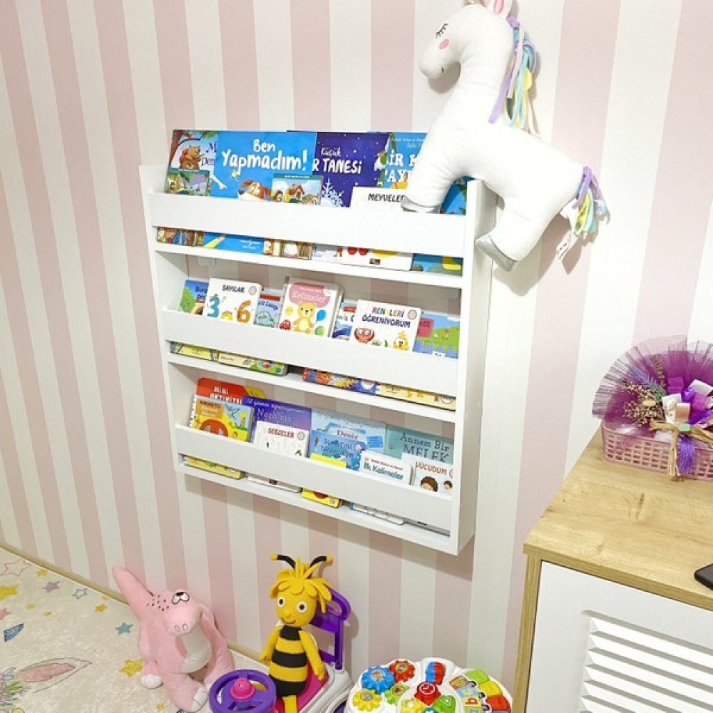 Venice Home Montessori Eğitici Çocuk Kitaplığı Mat Beyaz Mdf, 3 Katlı Montessori Kitaplık Kitaplık Fiyatı