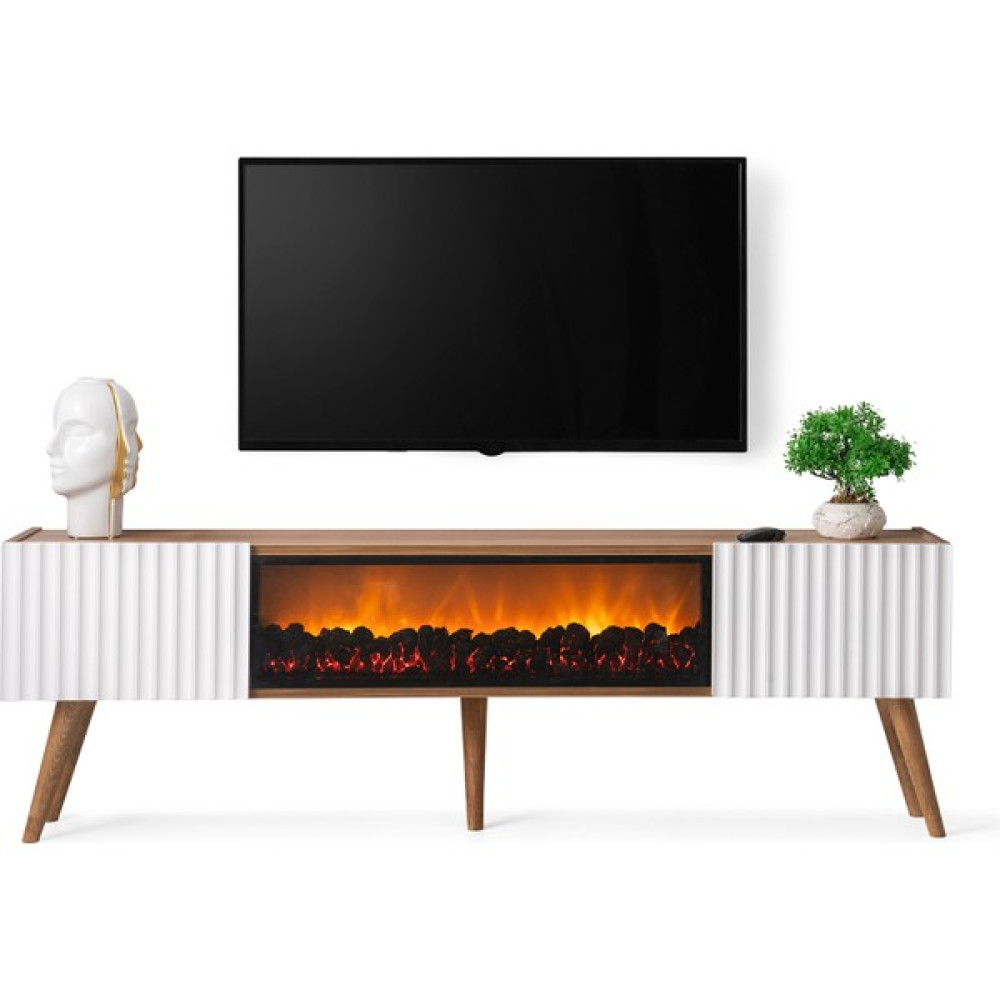 Venıce Şömineli Tv Ünitesi Ceviz / Krem 180 cm Tv Ünitesi / Sehpası Fiyatı