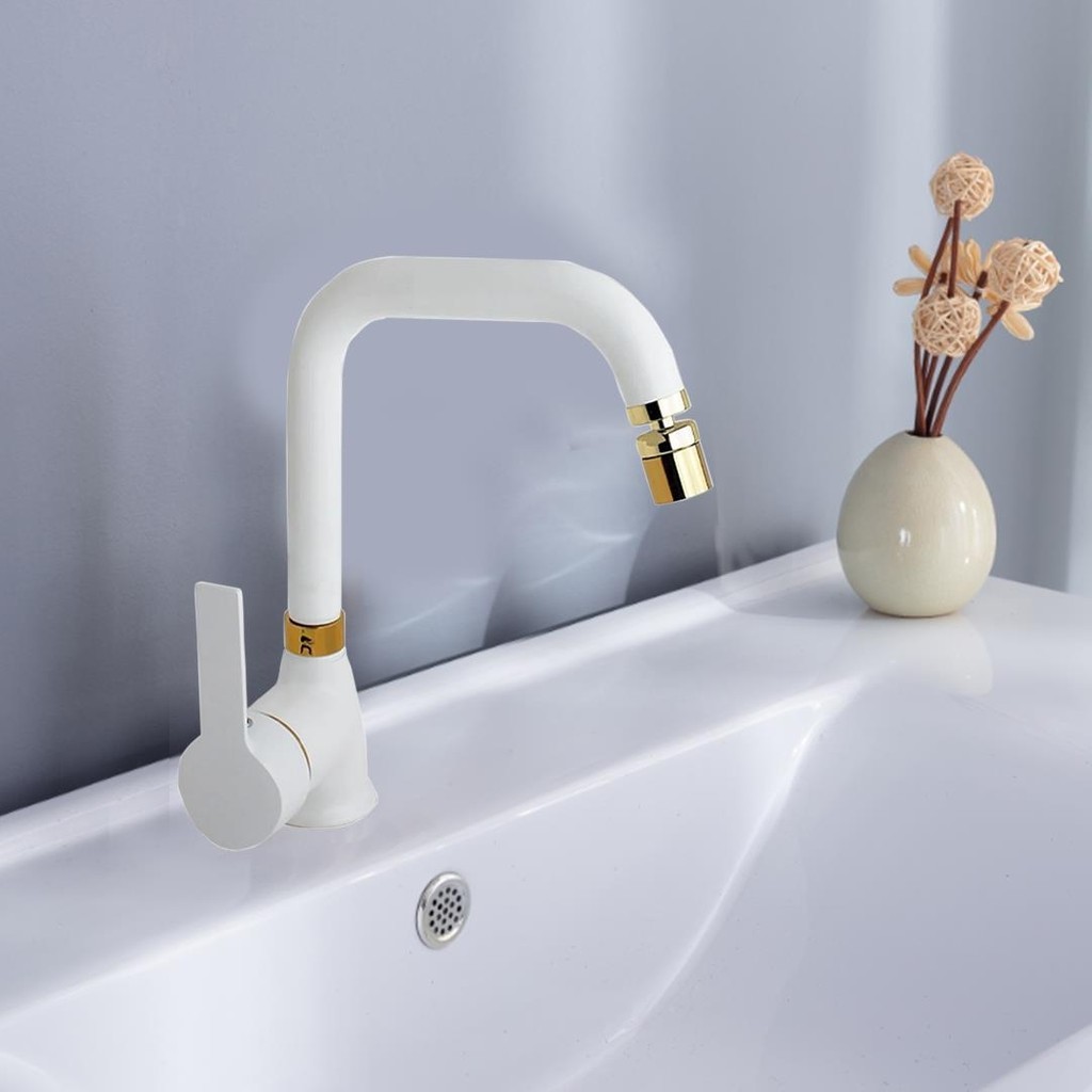 Venita Mat Beyaz Gold Lavabo Bataryası Pirinç 360 Derece Oynar Perlatörlü Siera Bataryalar & Musluklar Fiyatı