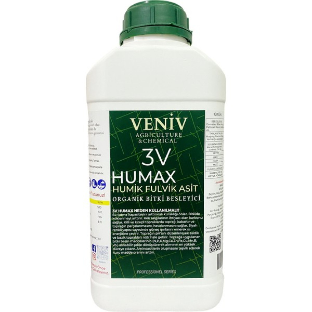 Veniv 3V Humax Bitkisel Menşeli Organik madde%50+ Humik Fulvik Asit 5l Gübre Fiyatı