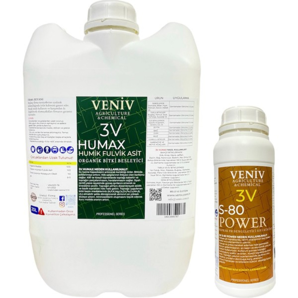 Veniv 3V Humax Hümik Asit 20 Lt + Veniv 3V S 80 Power 1 Lt Sıvı Kükürt Hediye Bitki Fiyatı