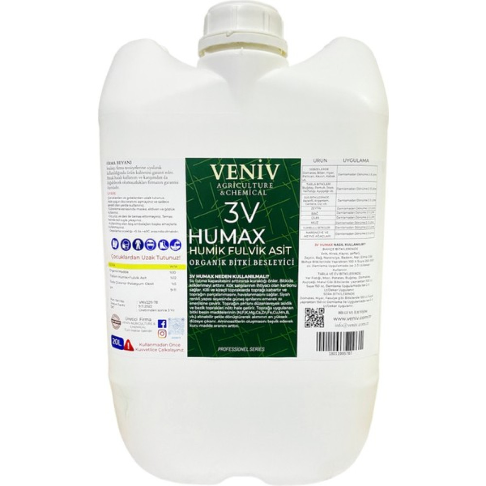 Veniv 3V Humax Hümik Asit Bitkisel Menşeili 20 Lt Bitki Fiyatı