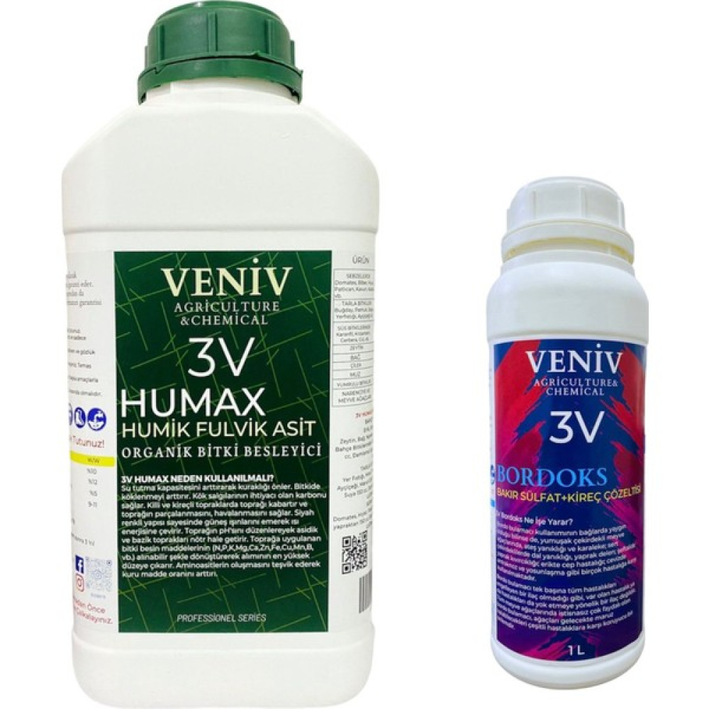 Veniv 3V Humax Hümik Asit- Köklendirici 5L+3V Sıvı Bordo Bulamacı %20 Bakır Sülfat (Göztaşı)+Konsantre Kireç 1l - 6L Gübre Fiyatı