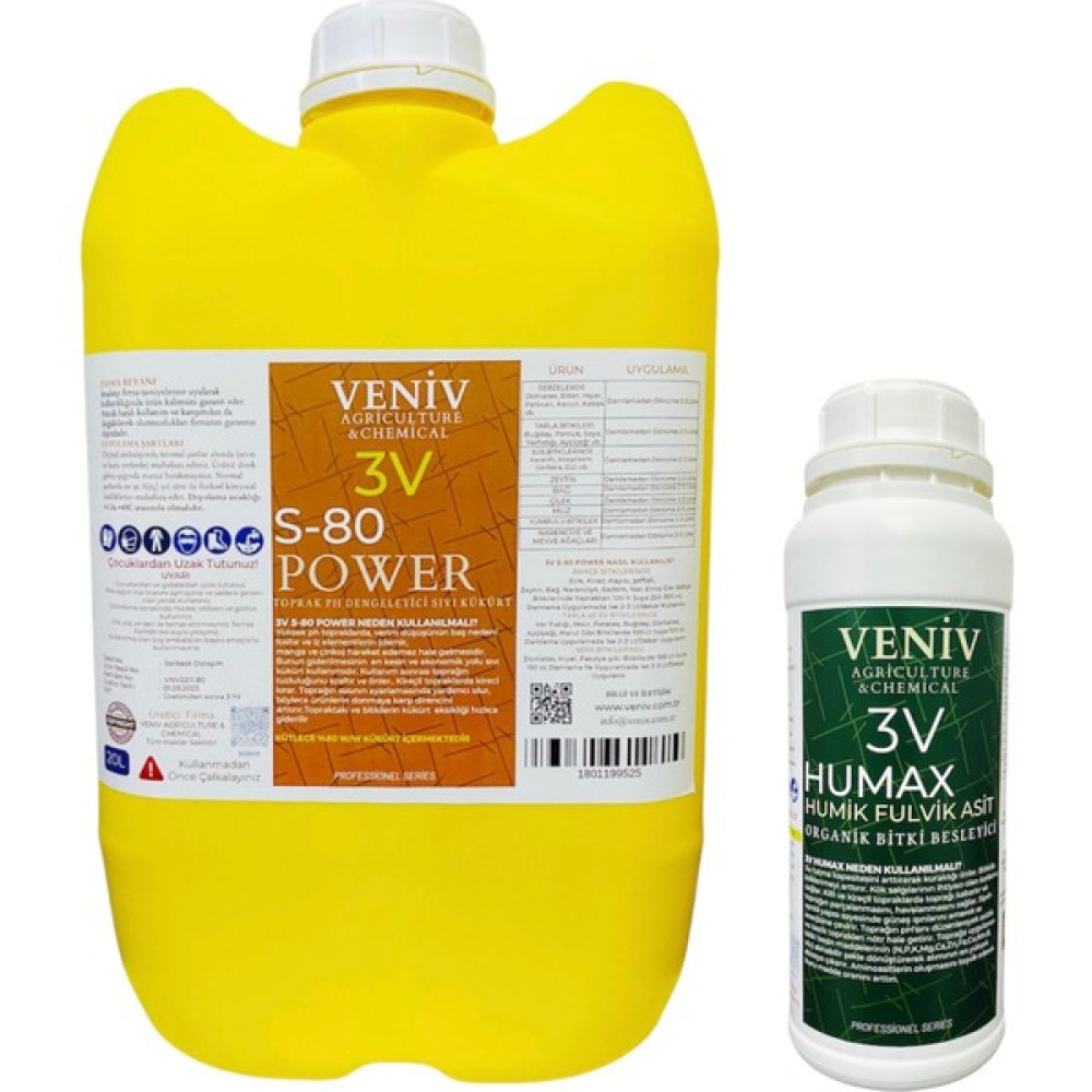 Veniv 3V S-80 Power 20 Lt -Ph dengeleyici Sıvı Kükürt + Veniv 3V Humax Hümik Asit 1 Lt Hediye Bitki Fiyatı