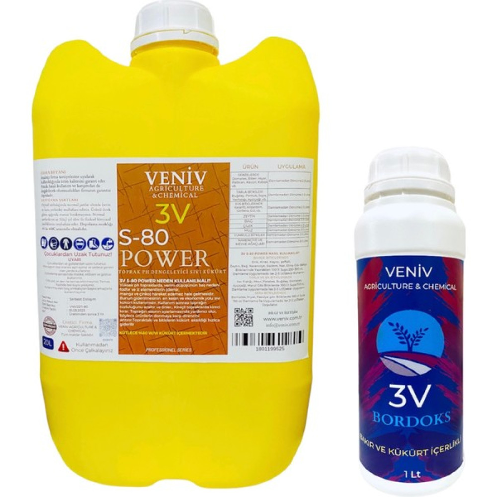 Veniv 3V S 80 Power 20 Lt Sıvı Kükürt Ph Dengeleyici Kireç Giderici + Veniv 3V Bordoks Hazır Bordo Bulamacı 1 Lt (1,5 Kg) - (Konsantre Kireç Katkıl... Bitki Fiyatı