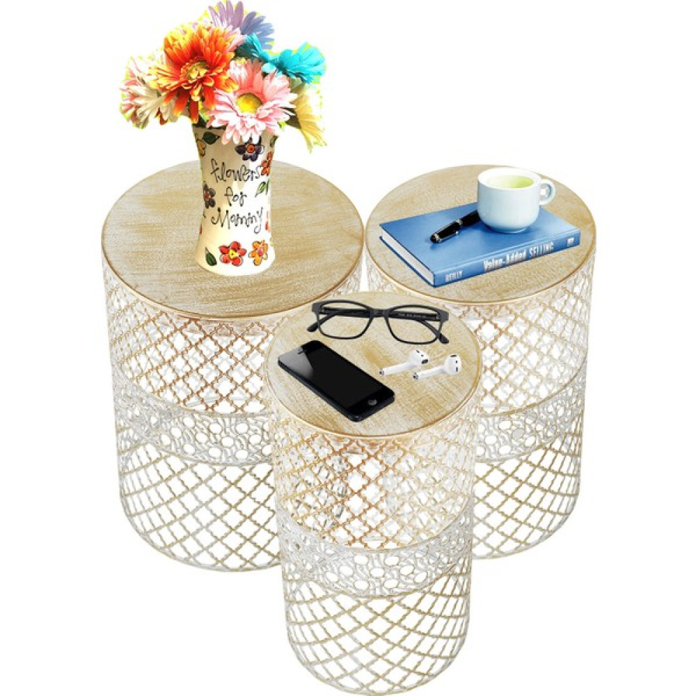 Venon Aydınlatma Venon Home Metal Modern Sehpa 3.lü Takım (250X480)+(300X480)+(350X480) Krem Sarı Patine Zigon Sehpa Fiyatı
