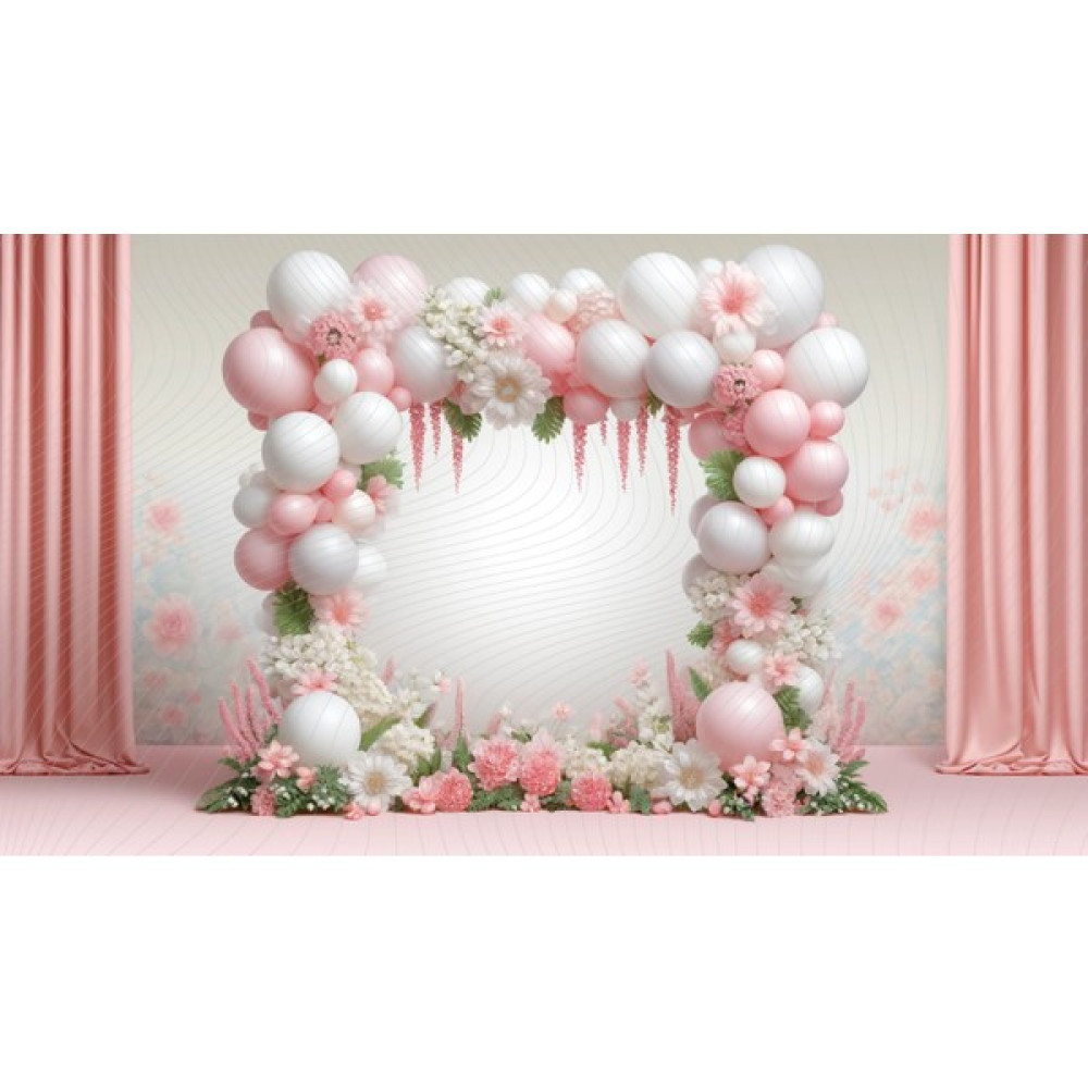 Venspor Pembe ve Beyaz Balonlu Çiçek Aranjmanı Temalı Dekoratif Duvar Örtüsü, 200X150CM, Fon, Arkaplan - 200 x 150 Oto Boyaları Fiyatı
