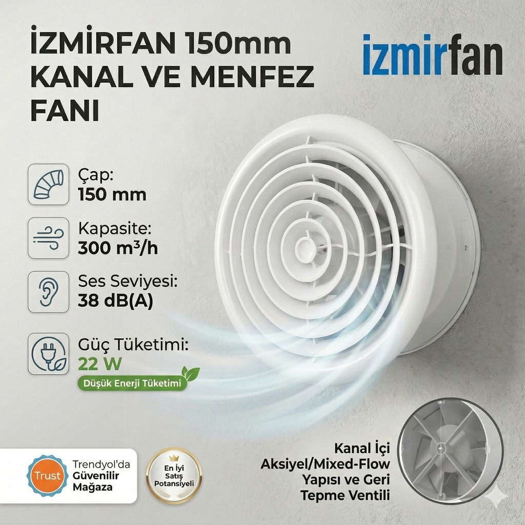 Venteurope Circle 150 Bd – 15’lik Yuvarlak Sessiz Banyo Aspiratörü – Klapeli 150 mm Havalandırma Fanı Aspiratörler Fiyatı