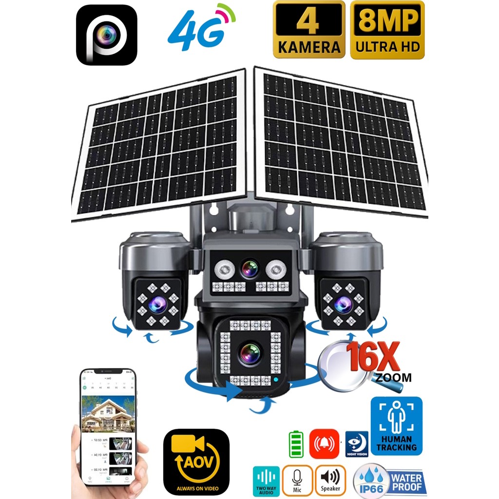 Ventus ONQAM ON-SG4474 12MP 4 Lens 4G Çift Solar Panel HiEasy AOV (Sürekli Kayıt) Gece Görüş Çift Yönlü Ses Turkcell Sim Kart - Kartsız Diğer Fiyatı