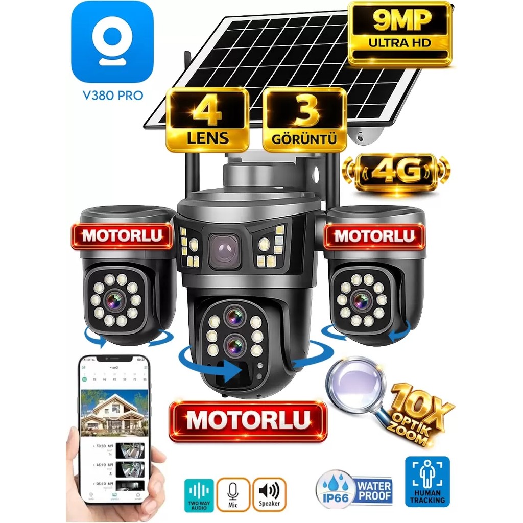Ventus ONQAM V380 Pro ON-SG4346M 20MP Üç Kameralı 4G Güneş Enerjili Akıllı Güvenlik Kamerası - Hat Hariç Güvenlik Kameraları Fiyatı