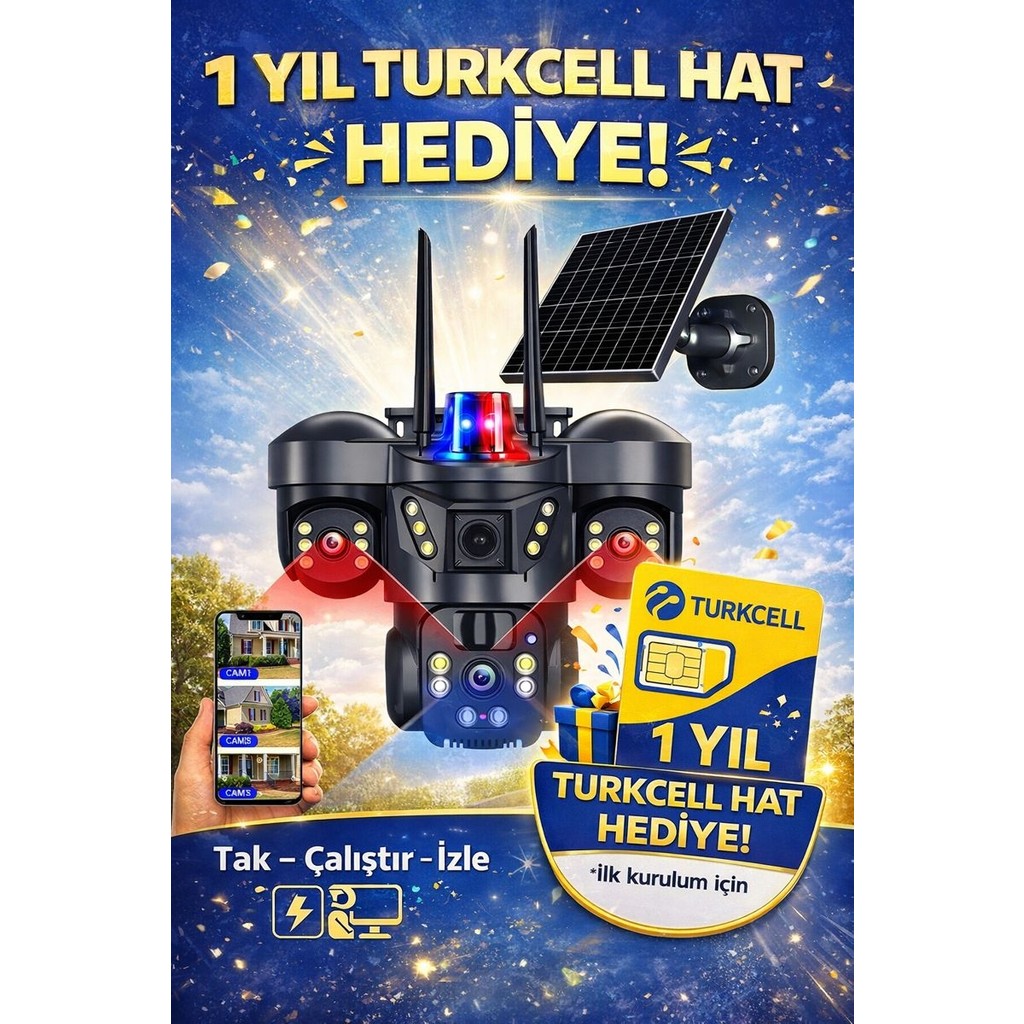 Ventus V380 Pro ON-SG4366 9MP Üç Kameralı 4G Güneş Enerjili Akıllı Güvenlik Kamerası (Turkcell Sim Kart Dahil) - TURKCELL 1YIL Güvenlik Kameraları Fiyatı