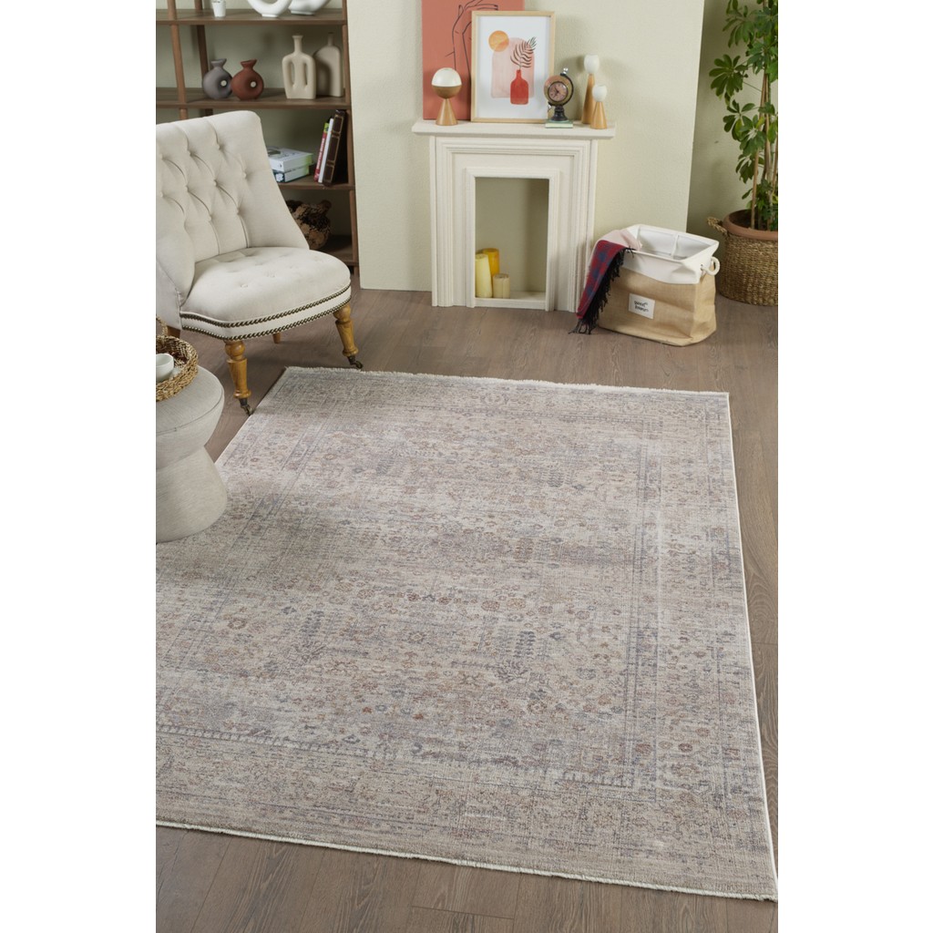 Venucci Home & Living Valeria %100 Polyester Vintage Modern Dokuma Salon Oturma Odası Halısı - 240 x 340 cm - Açık Bej Salon Halısı Fiyatı