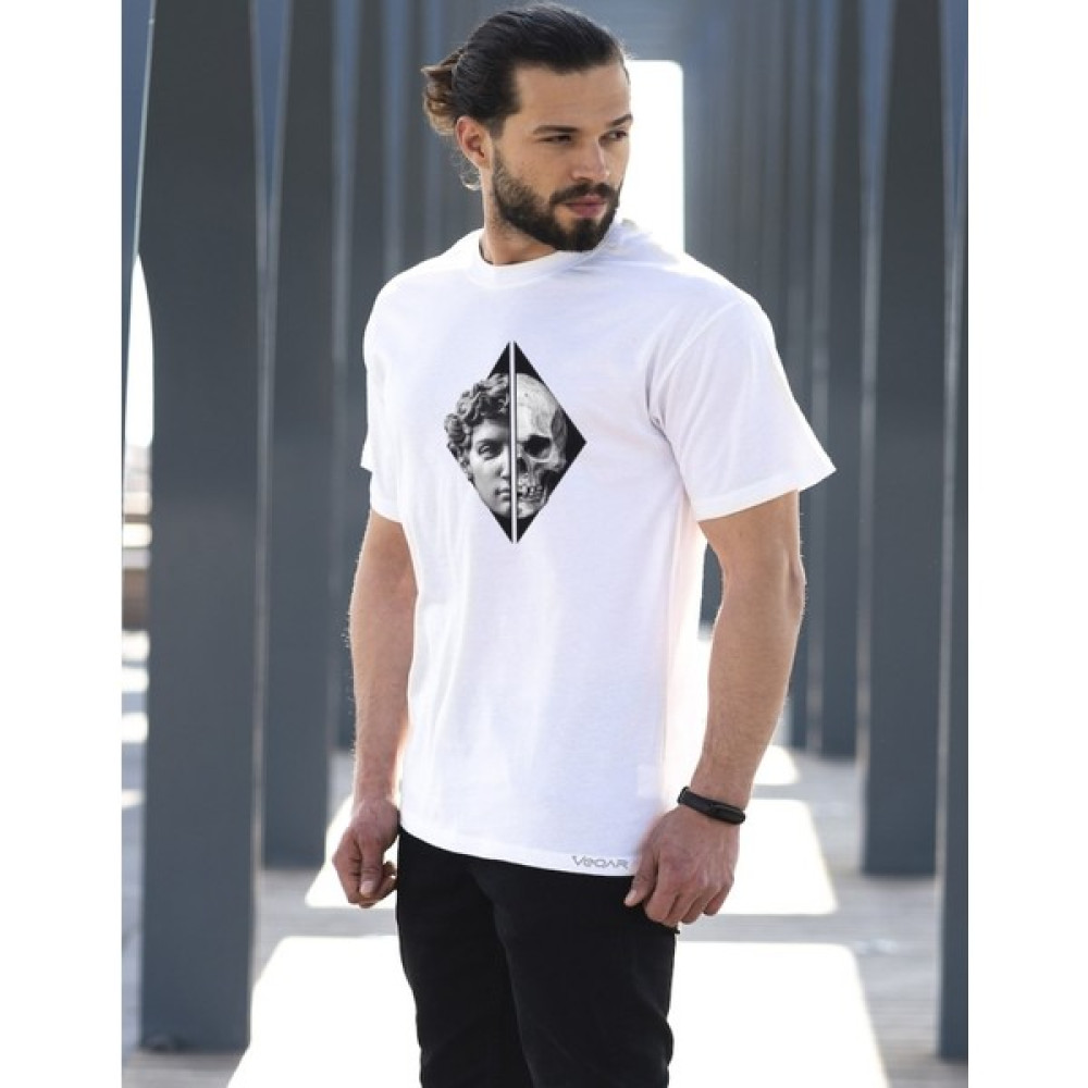 Veqar Heykel ve Kuru Kafa Baskılı Oversize T-Shirt Erkek T-shirt Fiyatı