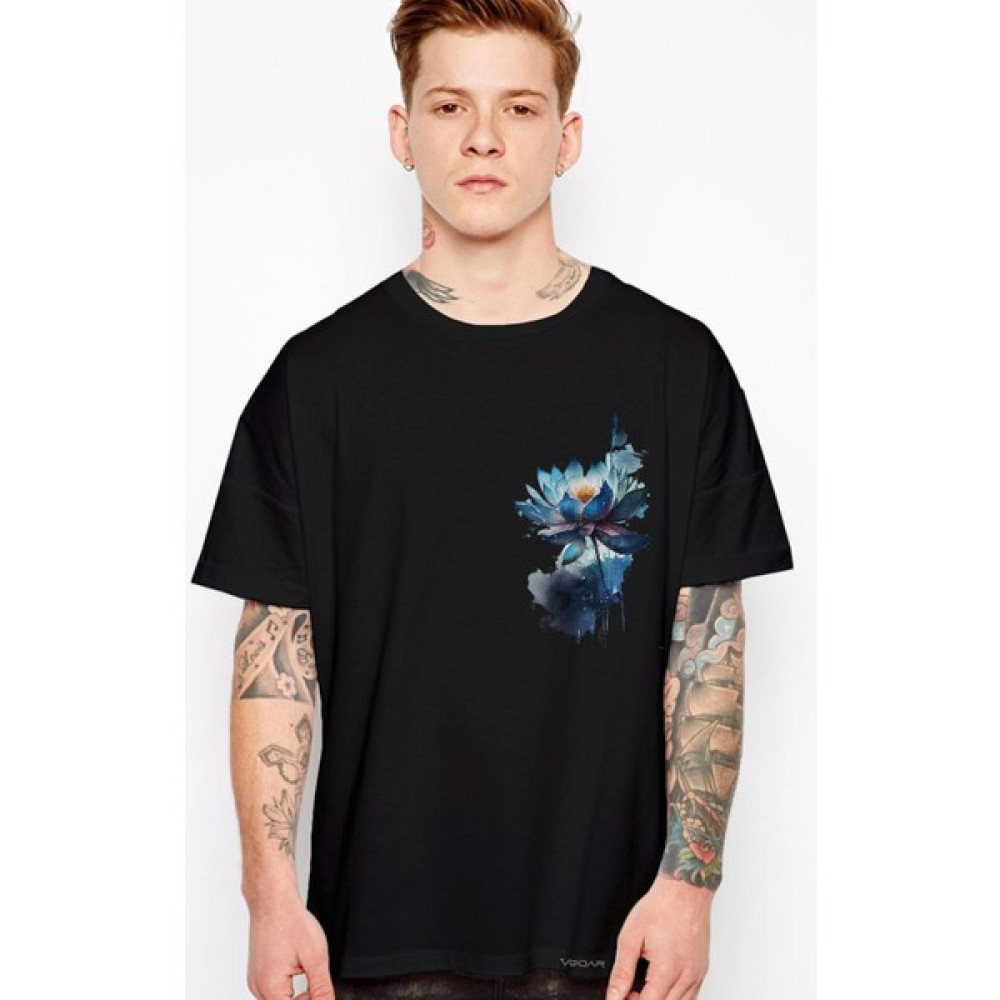 Veqar Lotus Çiçeği Baskılı Oversize T-Shirt Erkek T-shirt Fiyatı