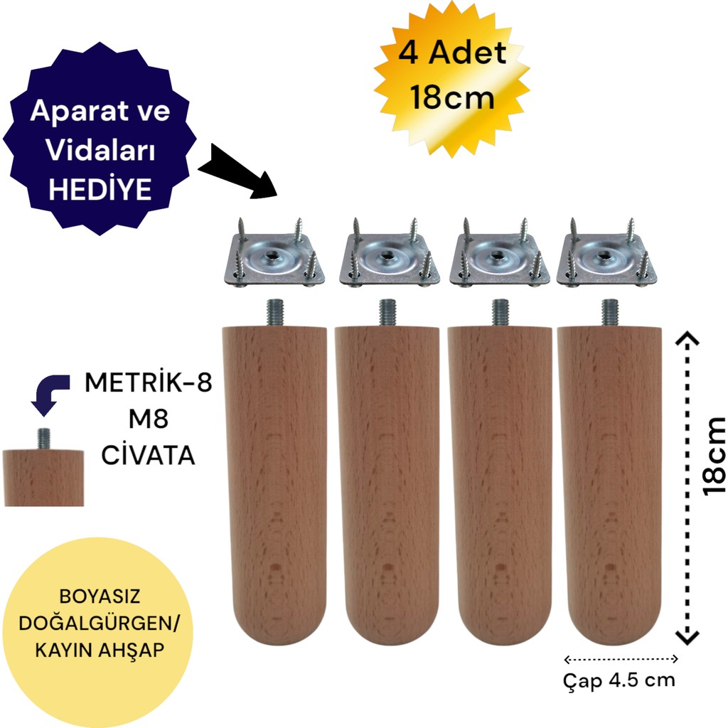 Vera Hediyelik Eşya 4'lü 18 cm Oval Ahşap Ayak Bohem Tarz Koltuk Ayağı Baza Ayağı Tv Ünitesi Ayağı 3301000000889 Koltuk Fiyatı