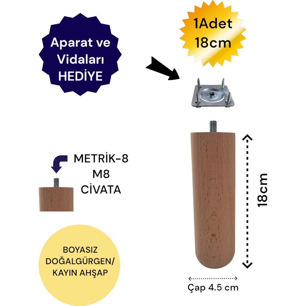 Vera Hediyelik Eşya Tekli 18 cm Oval Ahşap Ayak Bohem Tarz Koltuk Ayağı Baza Ayağı Tv Ünitesi Ayağı 3301000000885 Koltuk Fiyatı