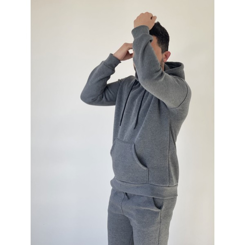 Vera Moda Tarz Erkek Kapşonlu Eşofman Üstü - Füme 3 Iplik Şardonlu (S/m ile Ortak) Erkek Eşofman Fiyatı