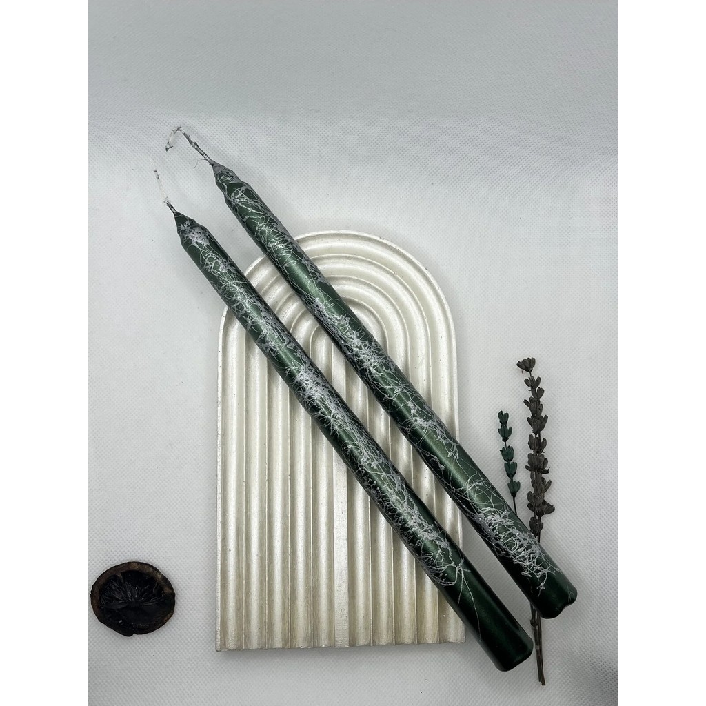 Verda Desing Dekoratif Gümüş Mermer Desenli Metalik Yeşil Şamdan Mumu 2 Li Set - 1 Diğer Fiyatı