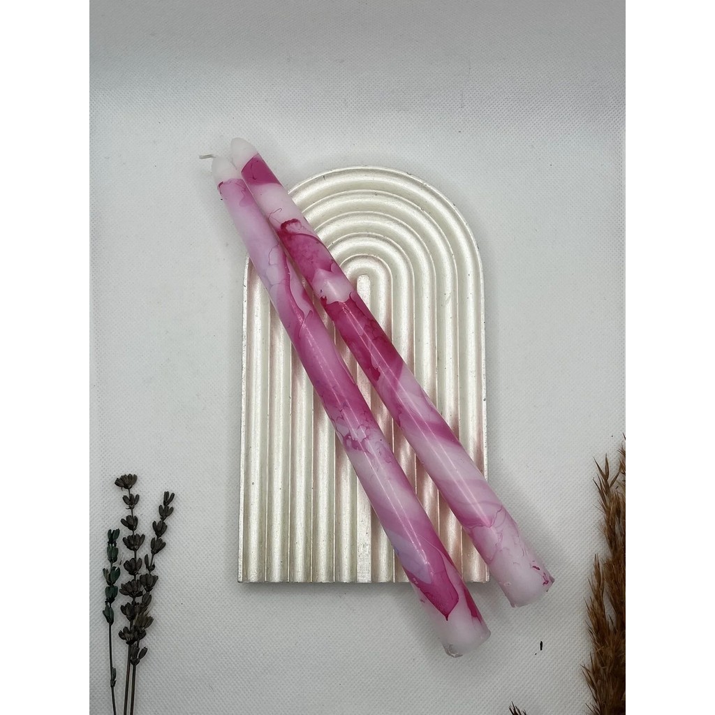 Verda Desing Dekoratif Özel Tasarım Pembe Ebru ve Mermer Desenli Şamdan Mumu 2 Li Set - 1 Diğer Fiyatı
