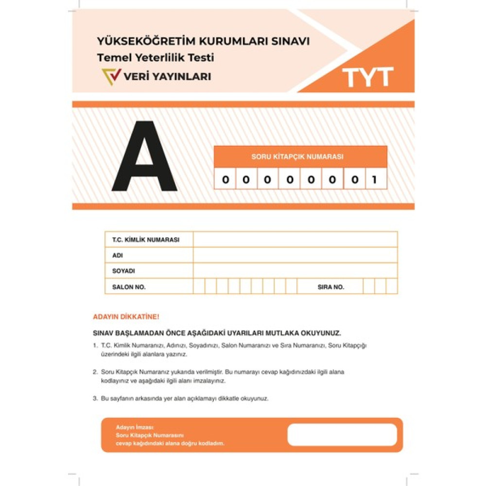 Veri Yayınları Yks Tyt Sınavı Denemesi A Kitapçığı Temel Yeterlilik Testi (TYT) Fiyatı