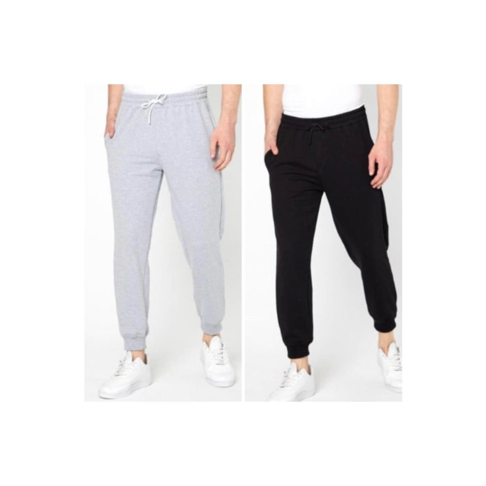 Verivay İKİLİ Jogger Unisex Mevsimlik Eşofman Altı-Siyah Ve Gri Ribana Paça Yüksek Bel Sportwear Company XS/S Beden Kadın Eşofman Fiyatı