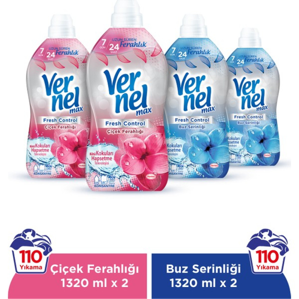 Vernel Max Fresh Control Çiçek Ferahlığı 2x1.32L & Vernel Max Fresh Control Buz Serinliği 2x1.32L - 1,2 lt Yumuşatıcı Fiyatı