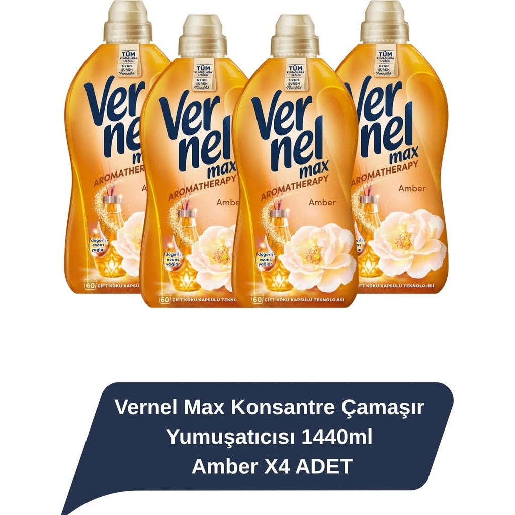 Vernel Max Konsantre Çamaşır Yumuşatıcısı 1440ml Amber X4 ADET - 1,32 lt Çamaşır Yıkama Fiyatı