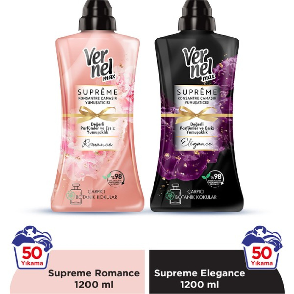Vernel Max Supreme Romance 1.2L & Vernel Max Supreme Elegance 1.2L (2'li Set) - 1,2 lt Yumuşatıcı Fiyatı