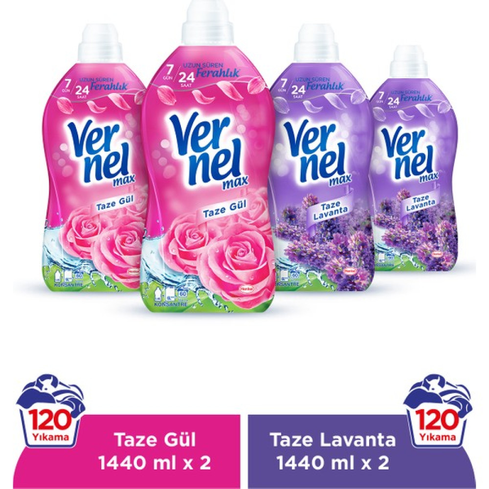 Vernel Max Taze Gül 2x1.44L & Vernel Max Taze Lavanta 2x1.44L - 1,44 lt Yumuşatıcı Fiyatı