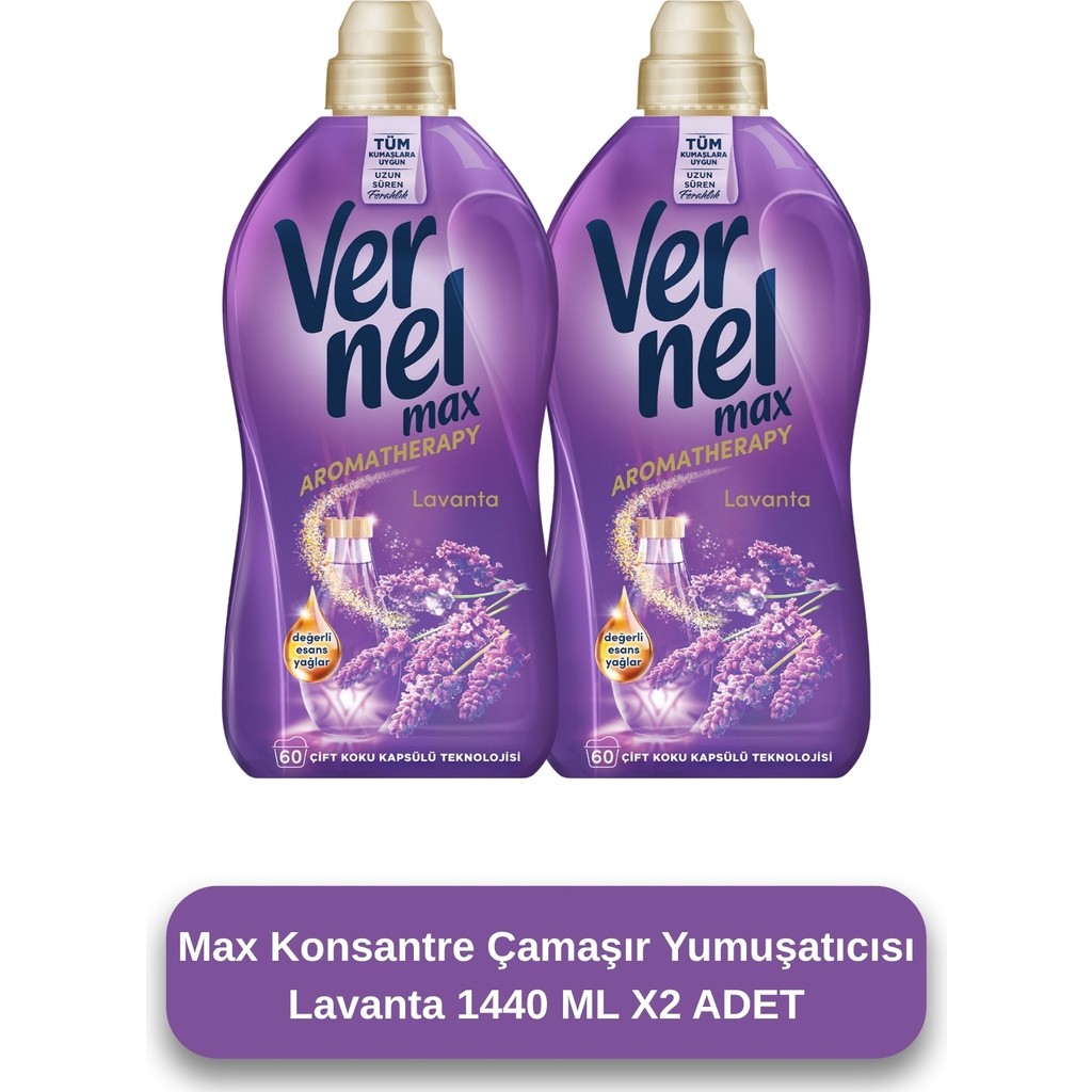 Vernel Max Taze Lavanta 1.44 lt Konsantre Yumuşatıcı 2'li Set 60 Yıkama Uzun Süreli Ferahlık - 1,44 lt Çamaşır Yıkama Fiyatı
