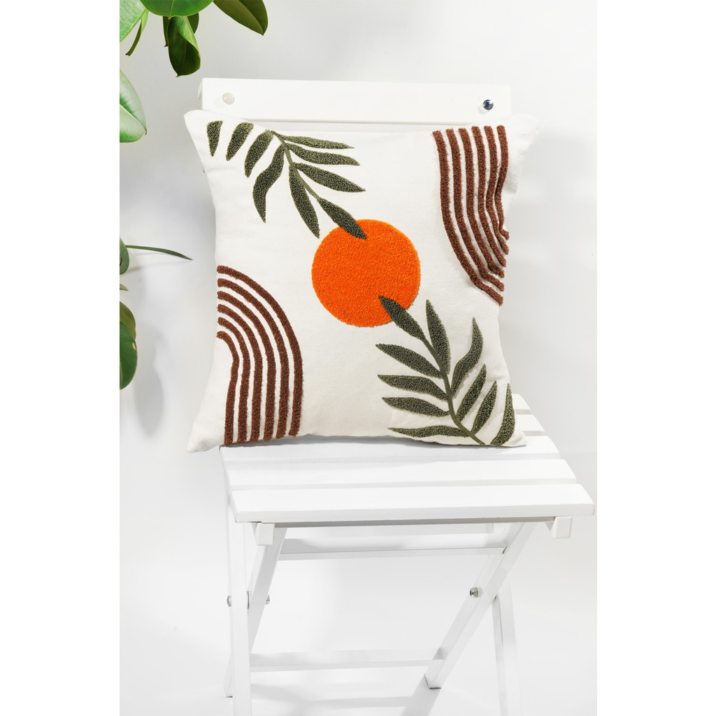 Verra Home Punch Nakışlı Kırlent Kılıfı 45 x 45 cm - Bohem Desenli - Kahverengi - Turuncu Kırlent / Mobilya Yastığı Fiyatı