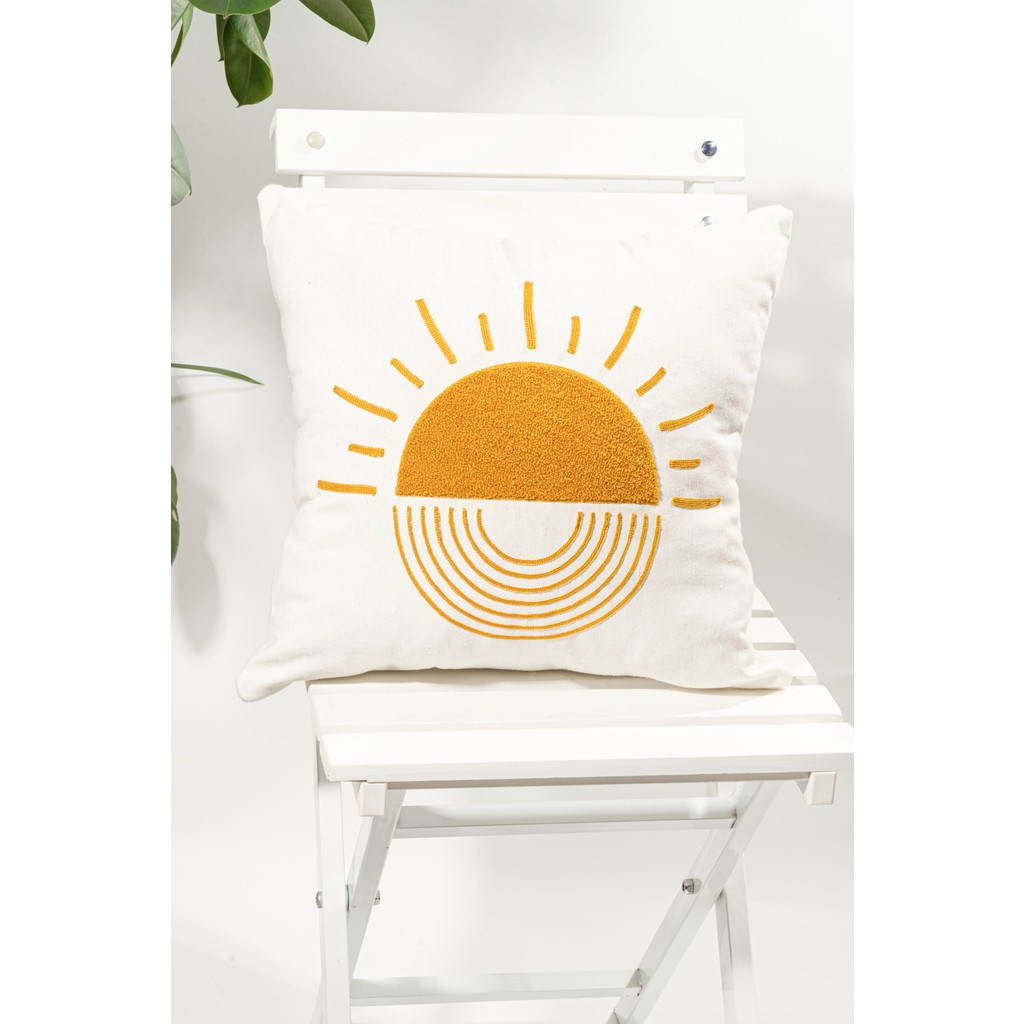 Verra Home Punch Nakışlı Kırlent Kılıfı 45 x 45 cm - Güneş Desenli - Turuncu Kırlent / Mobilya Yastığı Fiyatı