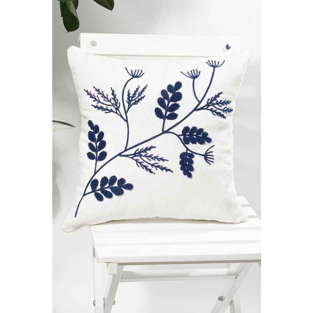 Verra Home Punch Nakışlı Kırlent Kılıfı 45 x 45 cm - Yaprak Desen - Lacivert Kırlent / Mobilya Yastığı Fiyatı
