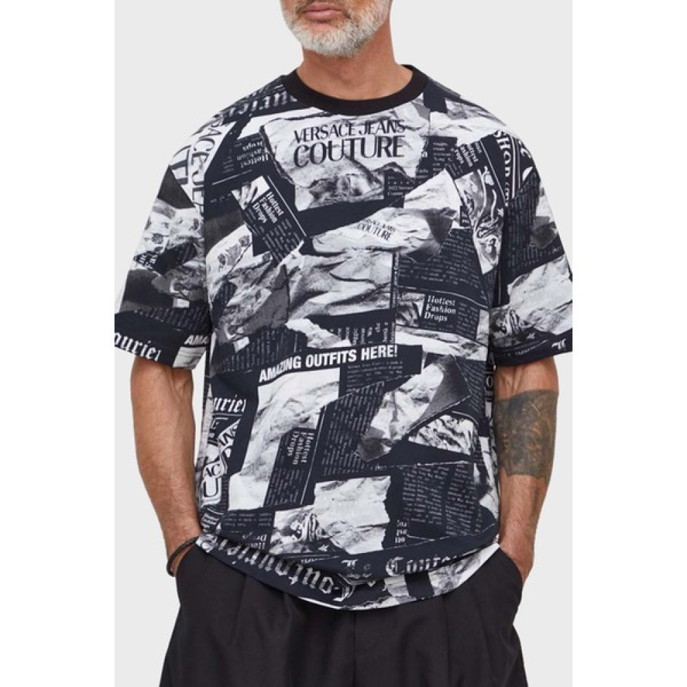 Versace Jeans Couture Desenli Bisiklet Yaka Pamuklu Relaxed Fit T Shirt Erkek T Shirt 76GAH6L0 JS275 899 Erkek T-shirt Fiyatı