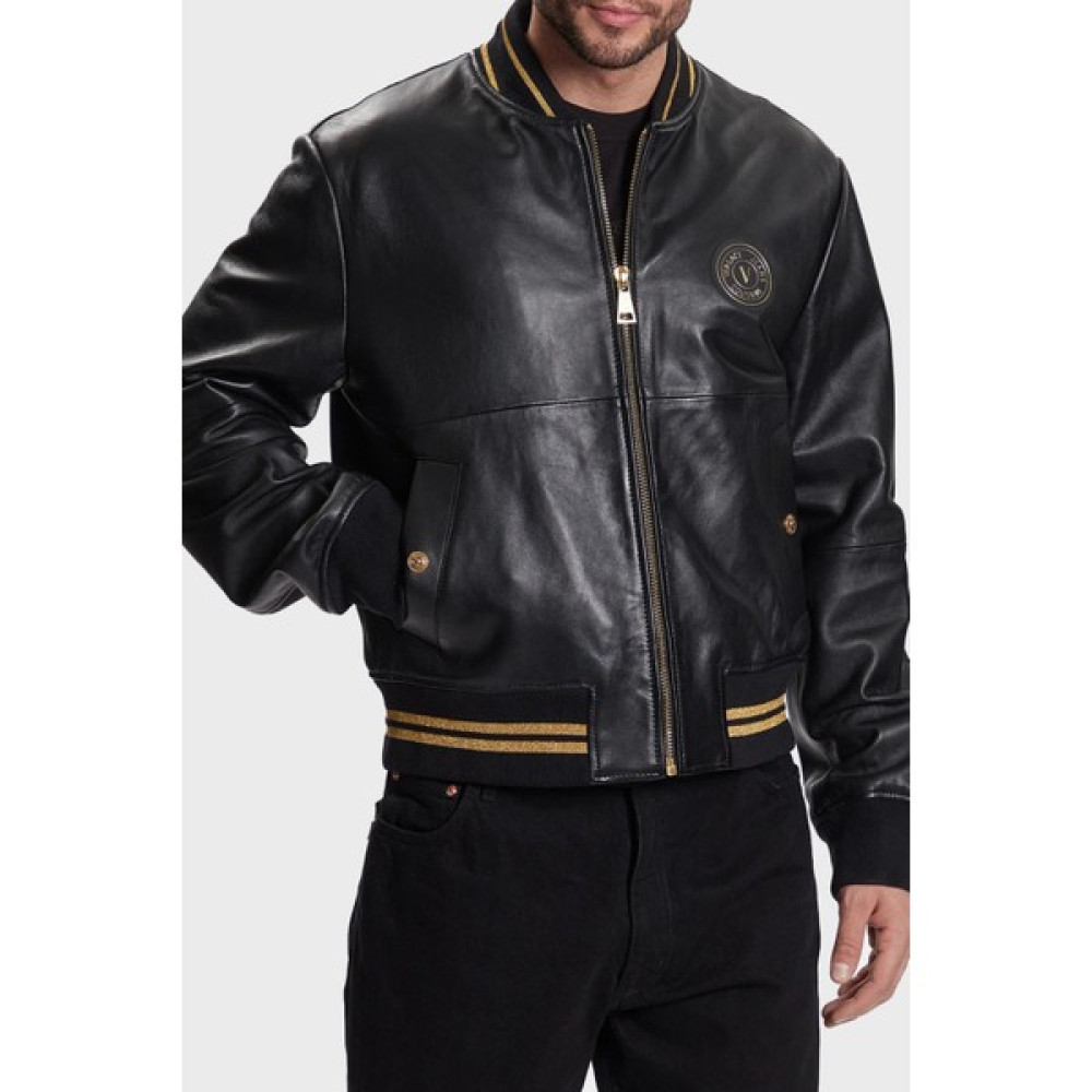 Versace Jeans Couture Kolej Yaka Cepli Logolu Regular Fit Erkek Deri Ceket 74GAVP07 Cpps3 899 Erkek Ceket Fiyatı