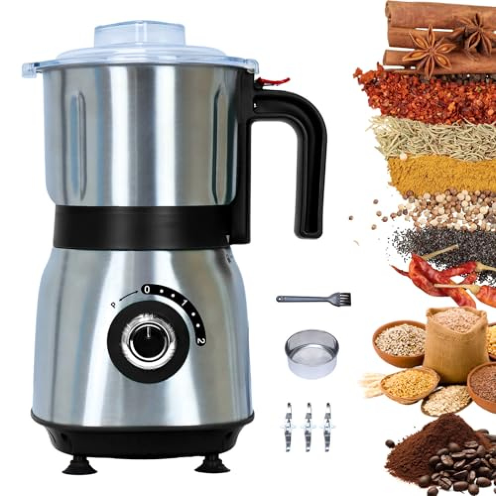Versatile Kitchen Grinder | 500W Electric Mill | Grinds Spices, Nuts, Grains, Coffee | 3 Stainless Steel Blades | Wet & Dry Use (Black)