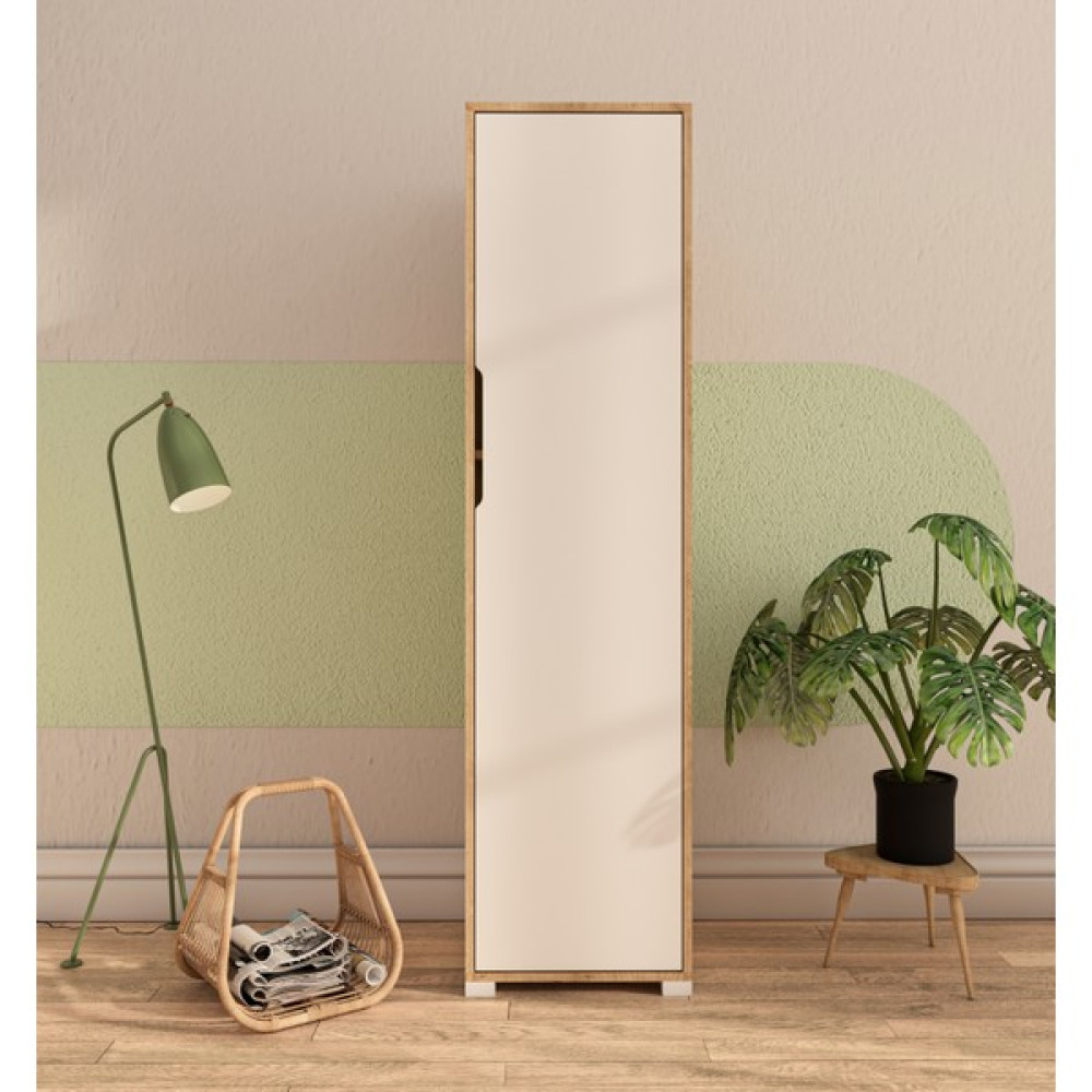 Vertex Mobilya Flora 1 Kapaklı 5 Raflı Gardırop Safir Meşe - Beyaz Elbise Dolabı - Beyaz Safir Gardrop & Dolap Fiyatı