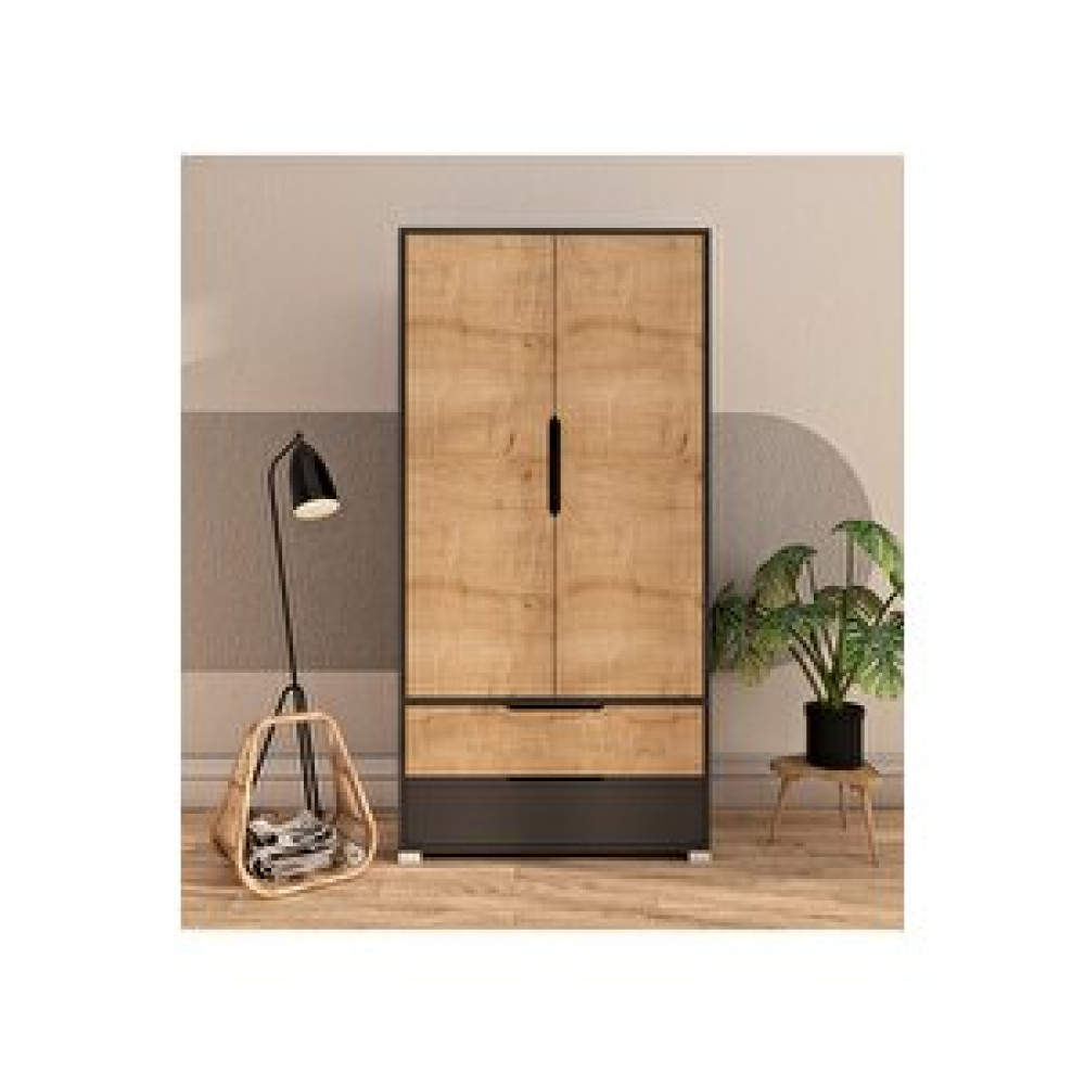Vertex Mobilya Flora 2 Kapaklı 2 Çekmeceli Gardırop Antrasit - Safir Meşe Elbise Dolabı Safir Antrasit Gardrop & Dolap Fiyatı