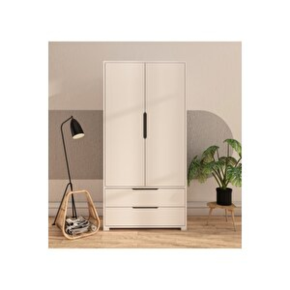 Vertex Mobilya Flora 2 Kapaklı 2 Çekmeceli Gardırop Beyaz Elbise Dolabı Beyaz Gardrop & Dolap Fiyatı
