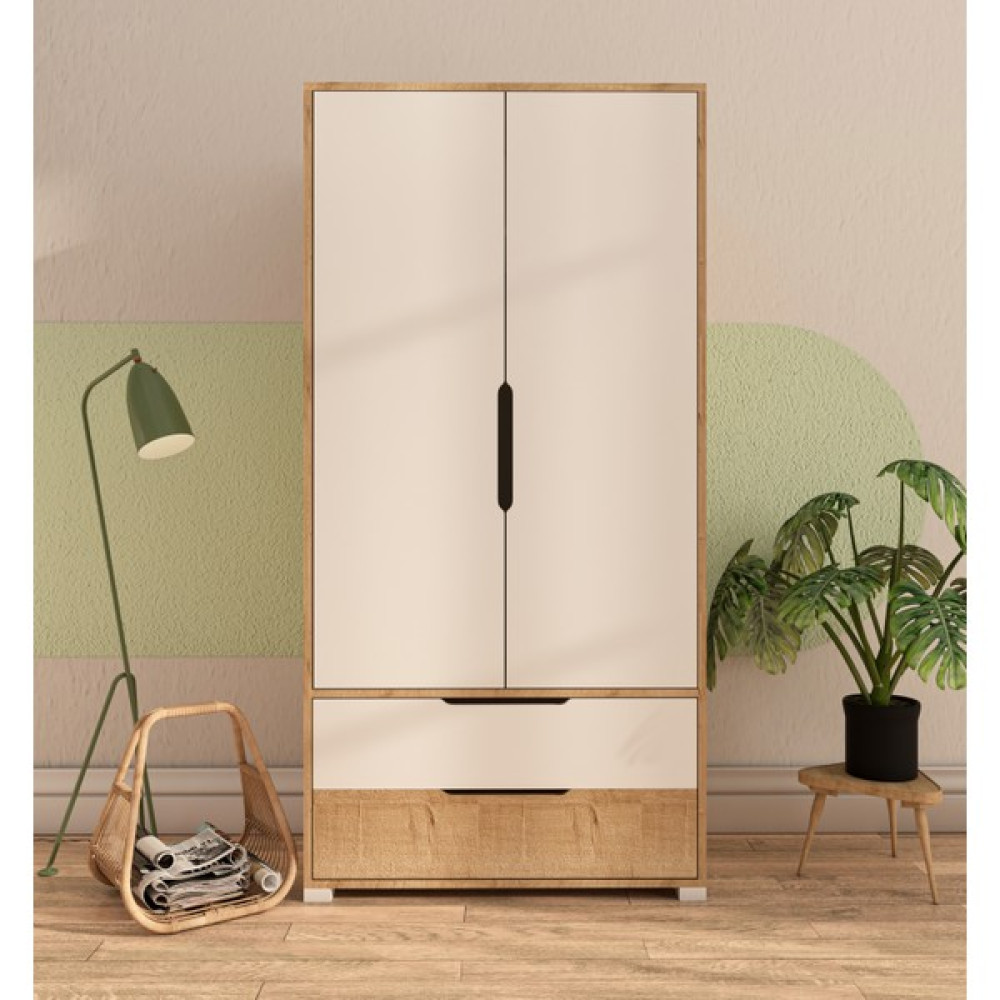Vertex Mobilya Flora 2 Kapaklı 2 Çekmeceli Gardırop Safir Meşe - Beyaz Elbise Dolabı Gardrop & Dolap Fiyatı