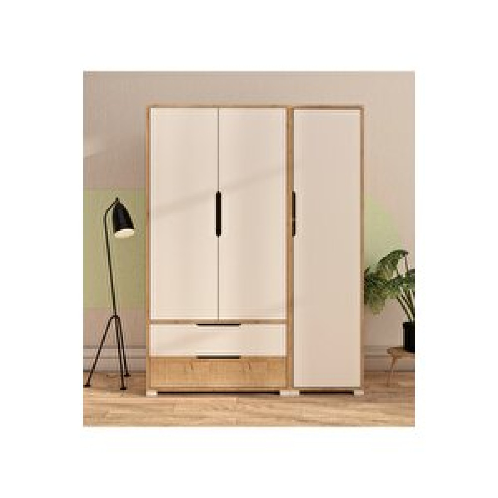 Vertex Mobilya Flora 3 Kapaklı 2 Çekmeceli Gardırop Safir Meşe - Beyaz Elbise Dolabı Safirmeşe Beyaz Gardrop & Dolap Fiyatı